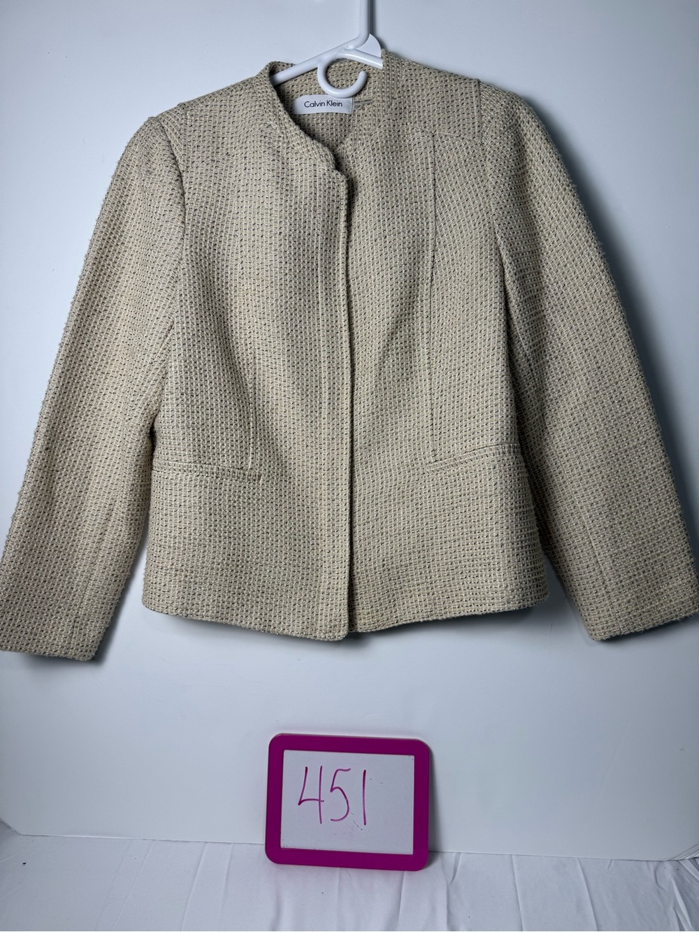 Calvin Klein Women's Cream Textured Collarless Jacket